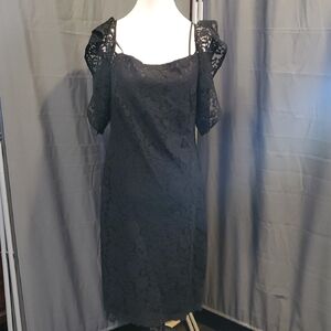 Laundry by Sheli Segal Elegant Lace Overlay Black Dress SZ 14